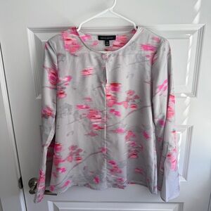 Banana Republic Sheer Floral Blouse – Gray & Pink Long Sleeve Top – Size XS